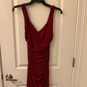 Red ruched knee length dress